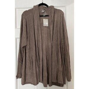Barefoot Dreams Cardigan 3X Brown CozyChic Ultra Lite Namaste Hooded Plush Open